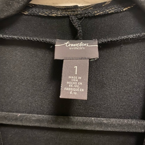 Chico's Travelers Black Open Front Cardigan With Gold Deco Print Size 1 (M) - Picture 3 of 7